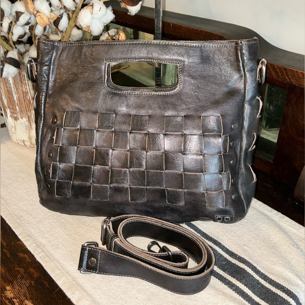 Bed Stu Orchid Leather Satchel Handbag Crossbody Bag Black Rustic MSRP $280